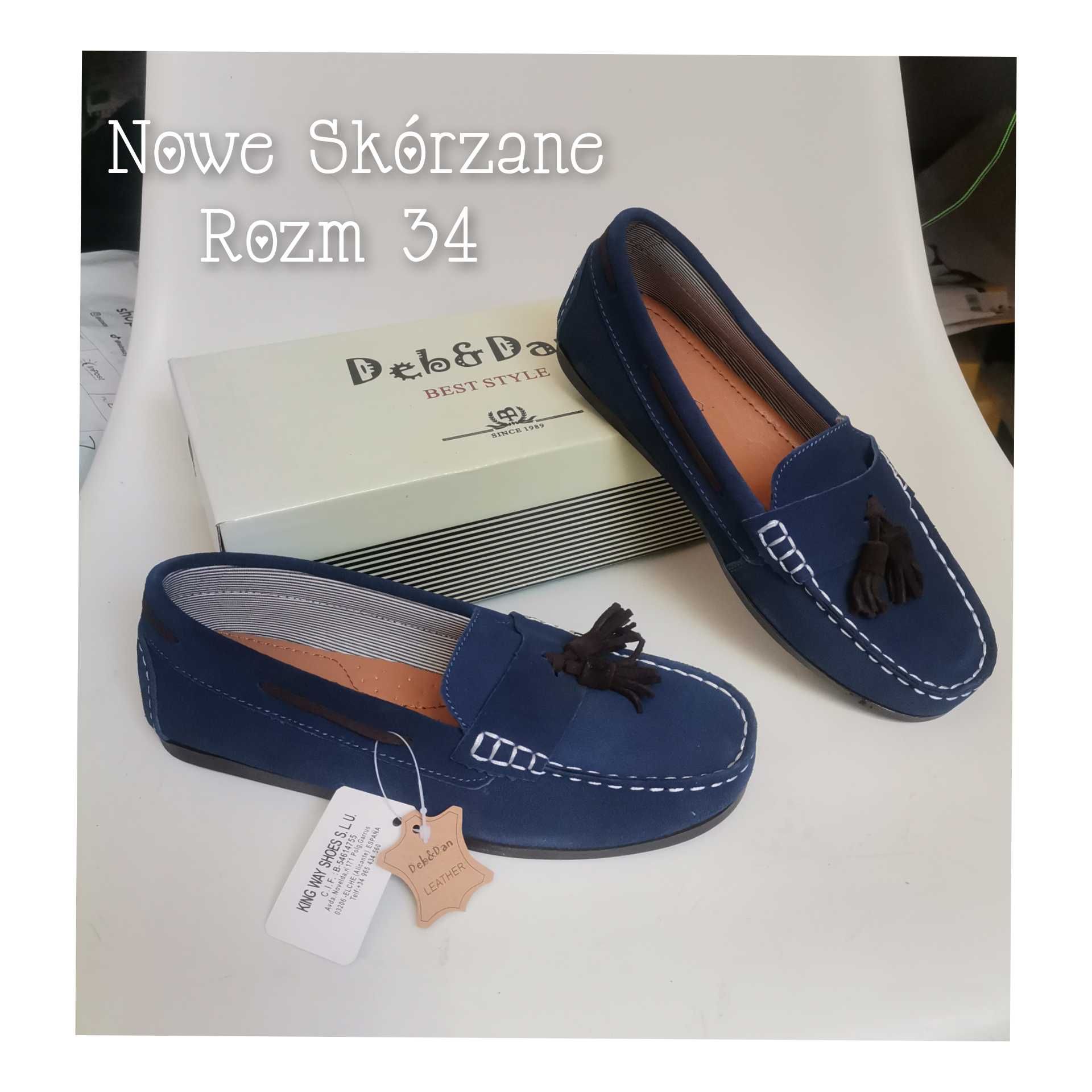 Outlet CZYTAJ OPIS Nowe Skórzane Mokasyny 34 buty eleganckie 34