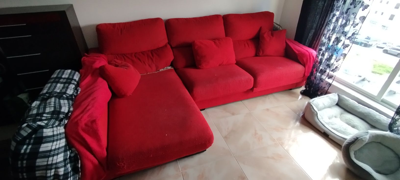 Sofa Chaise Long em Tecido - com sinais de uso