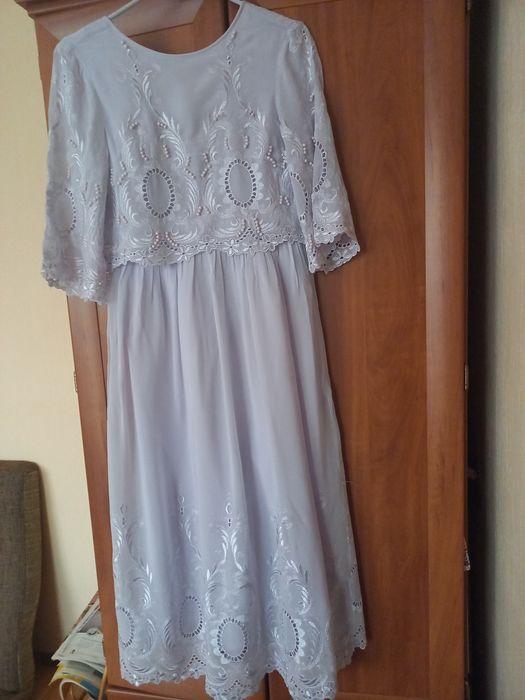 Śliczna liliowa szyfonowa połączona z haftem sukienka rozmiar 36 ,asos
