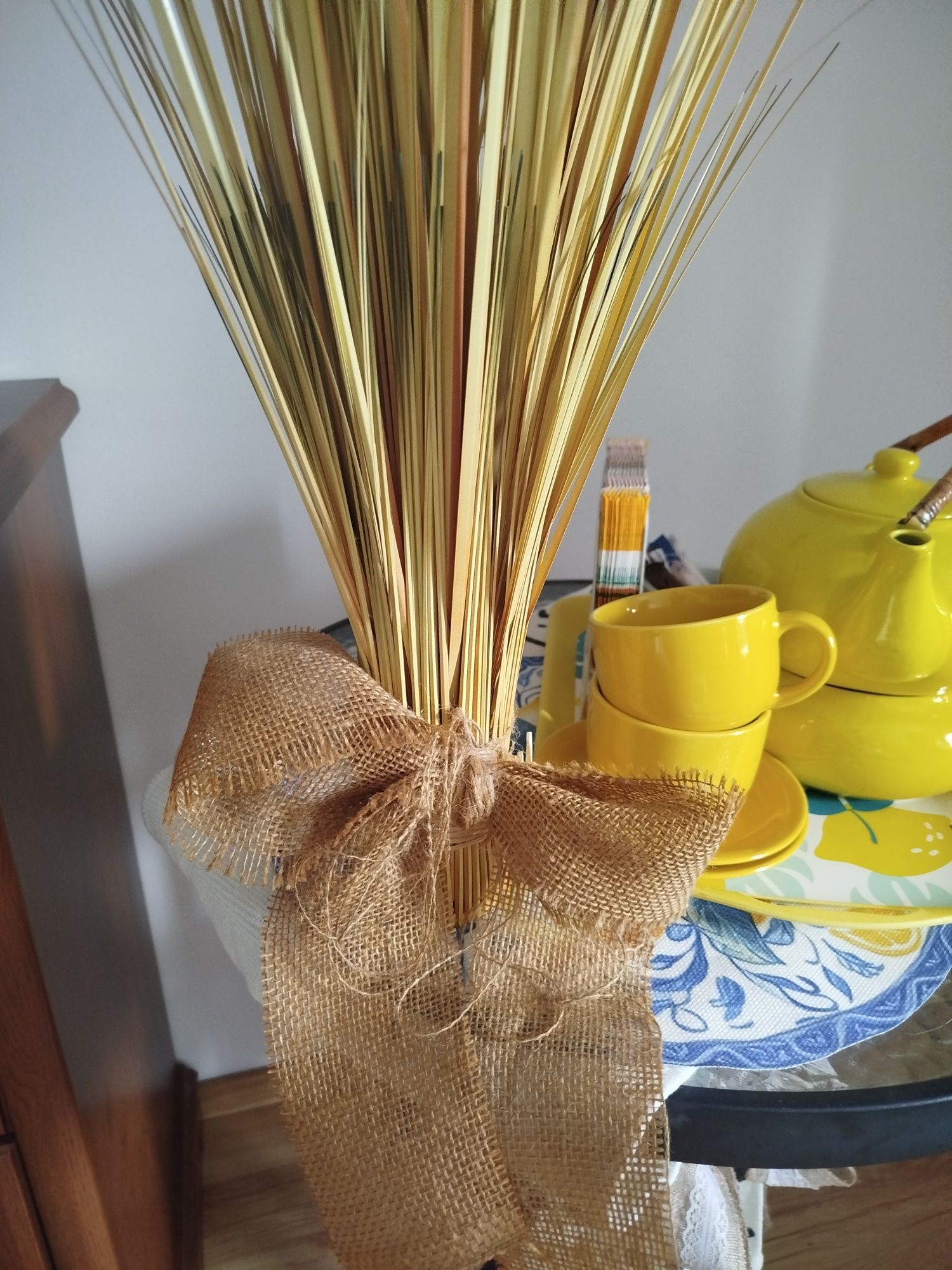 Duży stroik, sucha trawa, pomarańczowa ozdoba na stół, wys. 80 cm