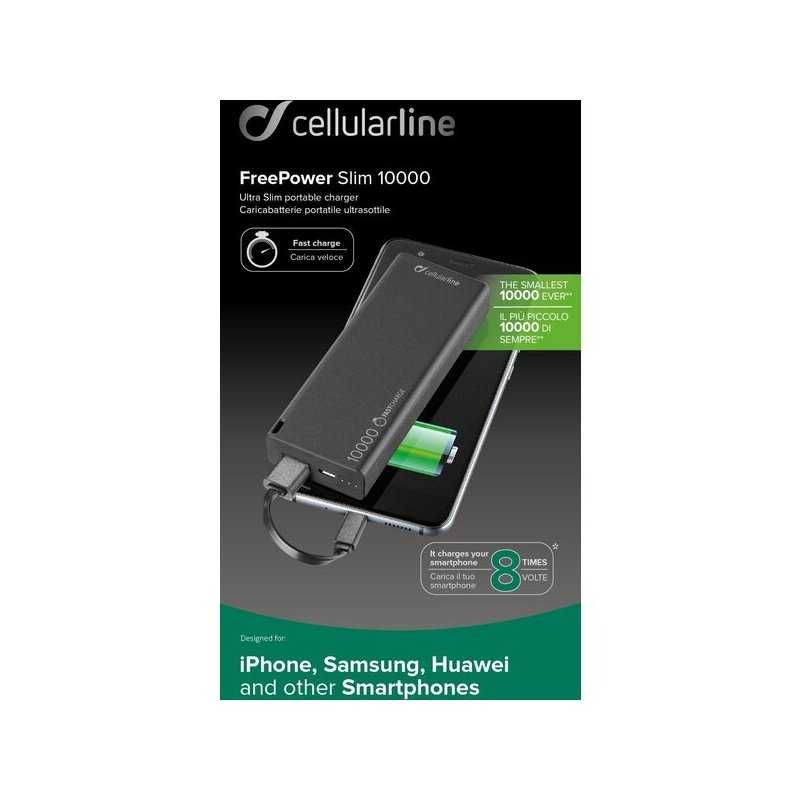 Powerbank Cellularline FreePower Slim 10000 mAh ultra cienka, czarny