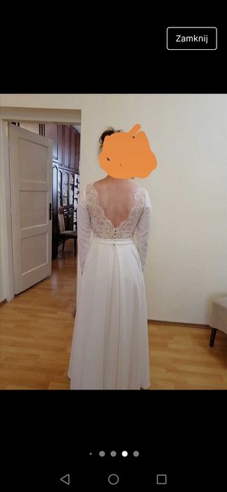 Piękna,skromna, klasyczna suknia ślubna z długim rękawem i kieszeniami