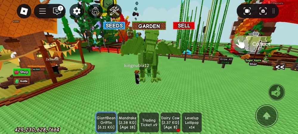 Гріфон з гри Grow a garden на ньому мутація бін столк левел 50