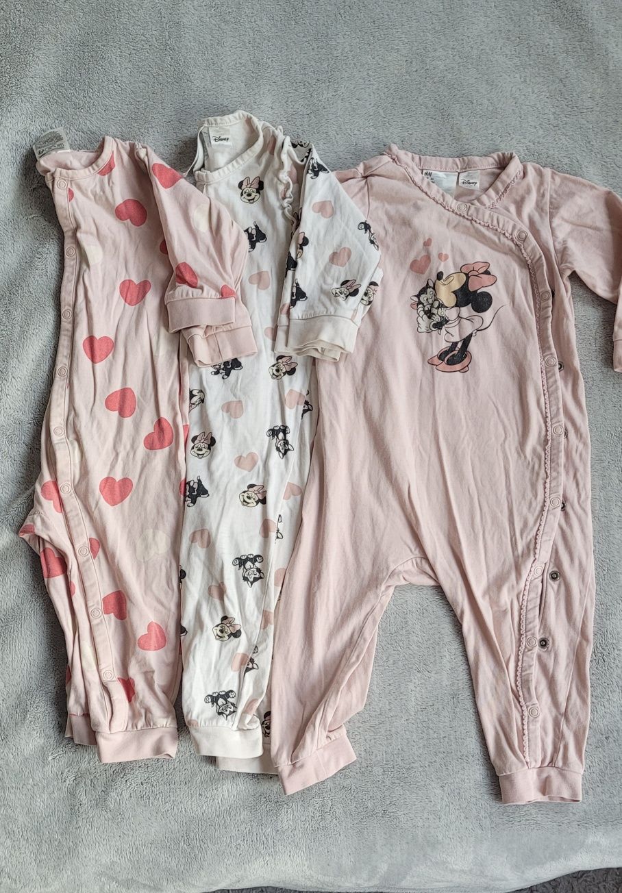 Pajace bez stópek h&m Minnie rozm. 80, 3 pary