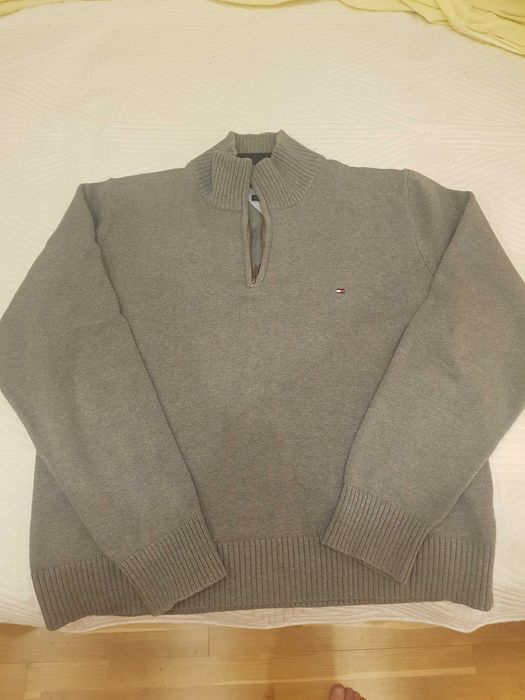 Sweter ze stuka na suwak szary Tommy hilphiger
