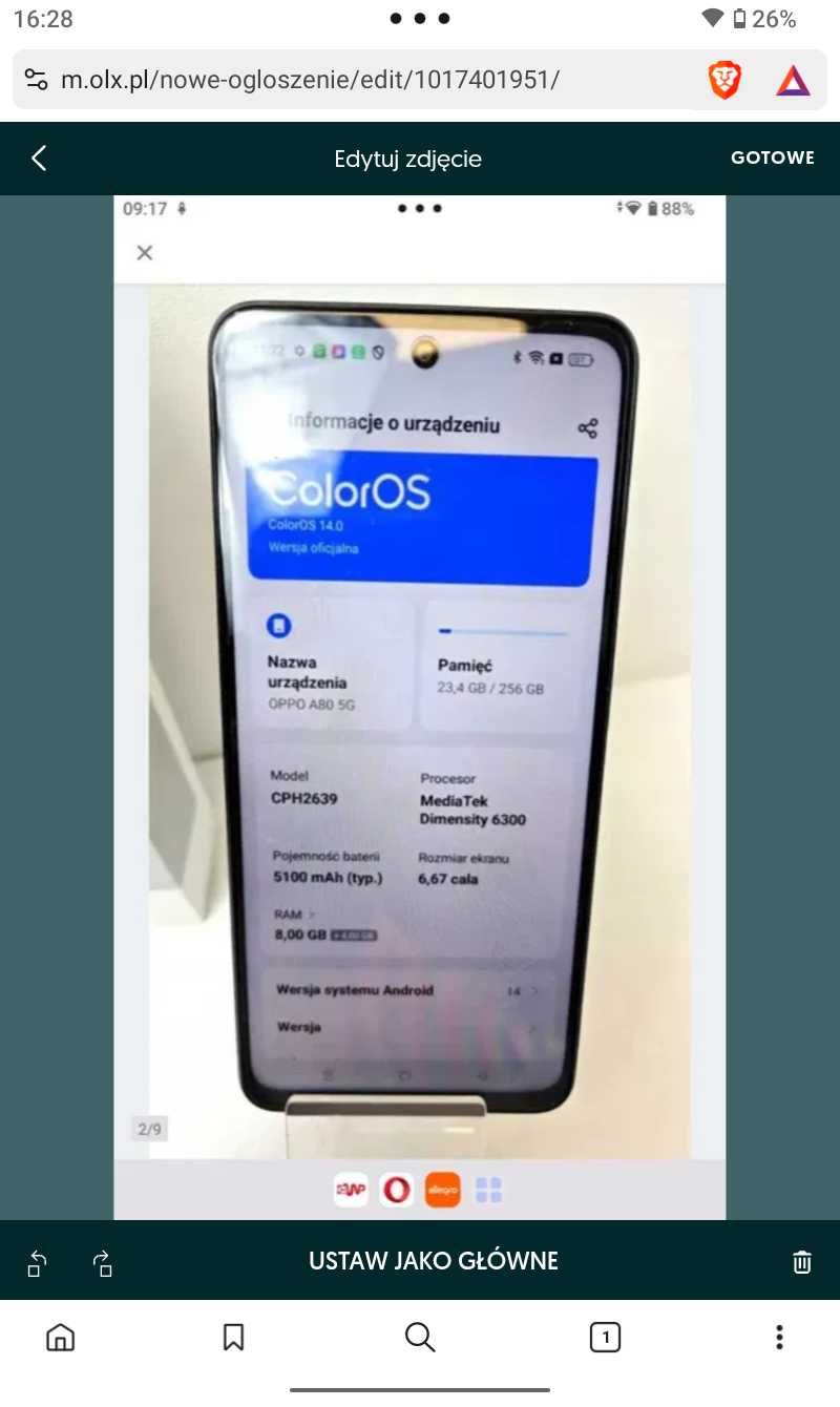 Na gwarancji producenta SUPER OPPO A80 5G. Pamięć 8|256 gb