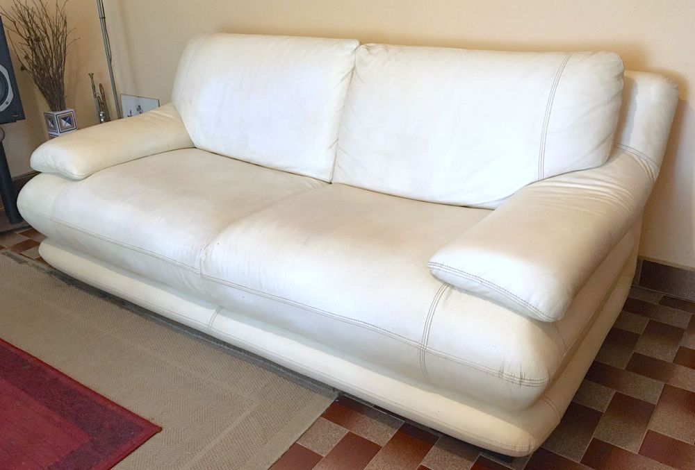 Sofá branco de couro genuíno