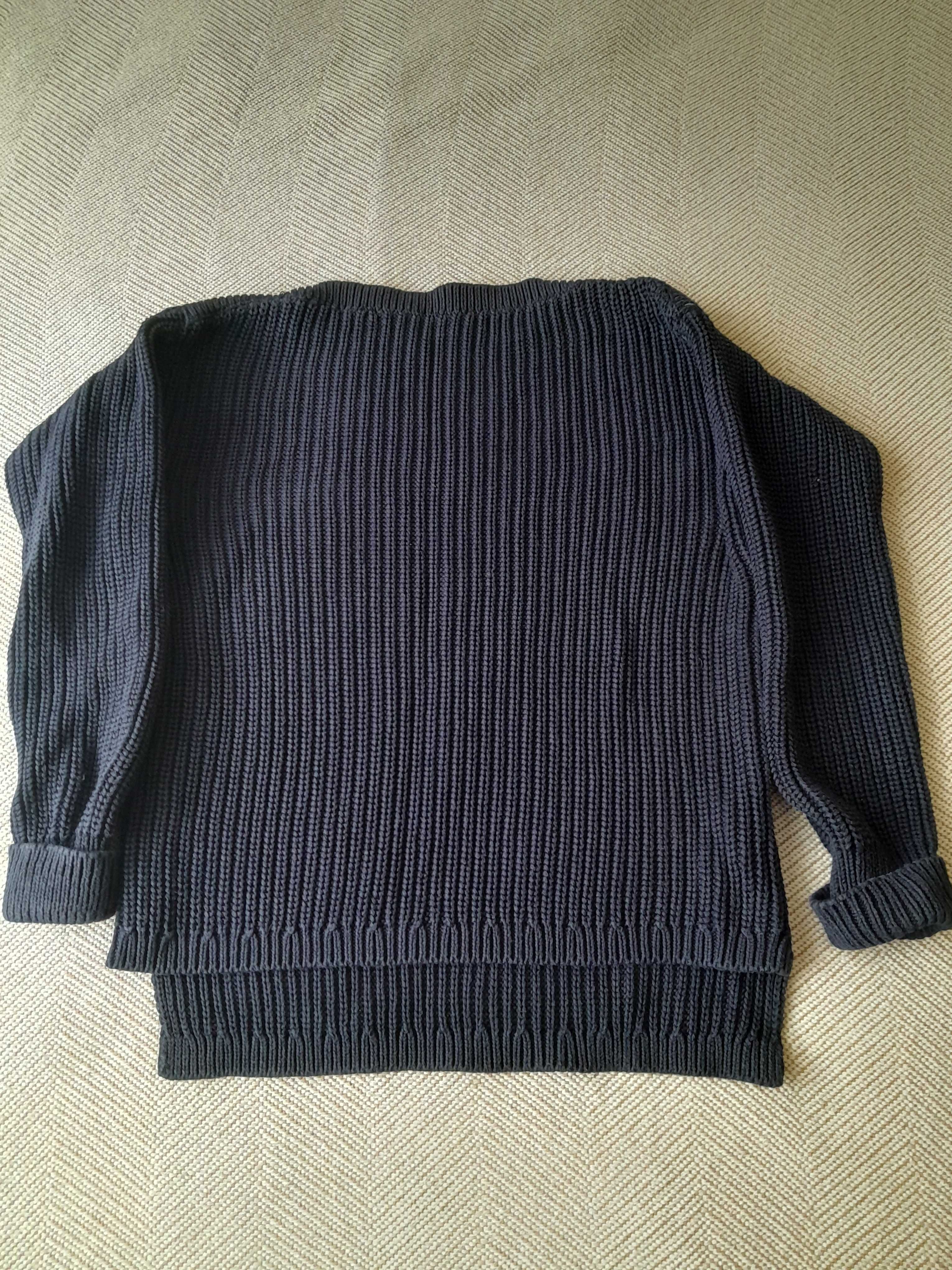 Gruby granatowy sweter 100% bawełna M&S