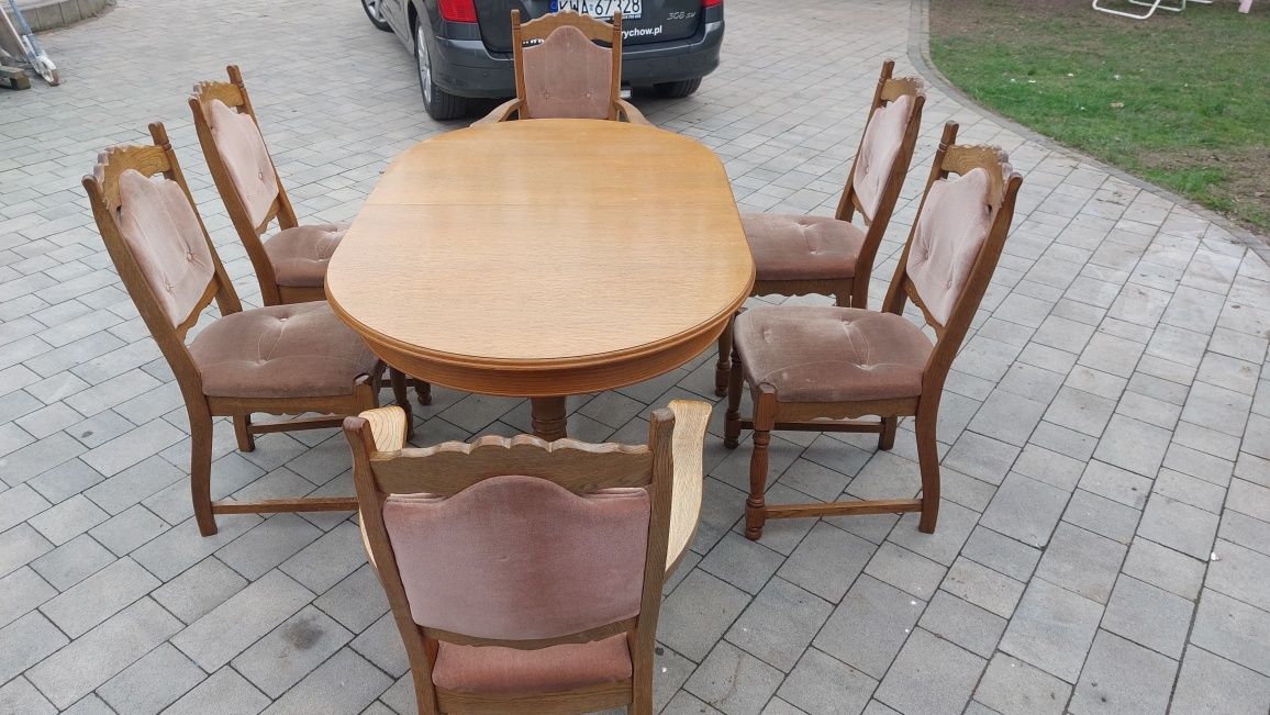Zestaw stół + 6 stołków bardzo solidne i mocne,  drewniany
