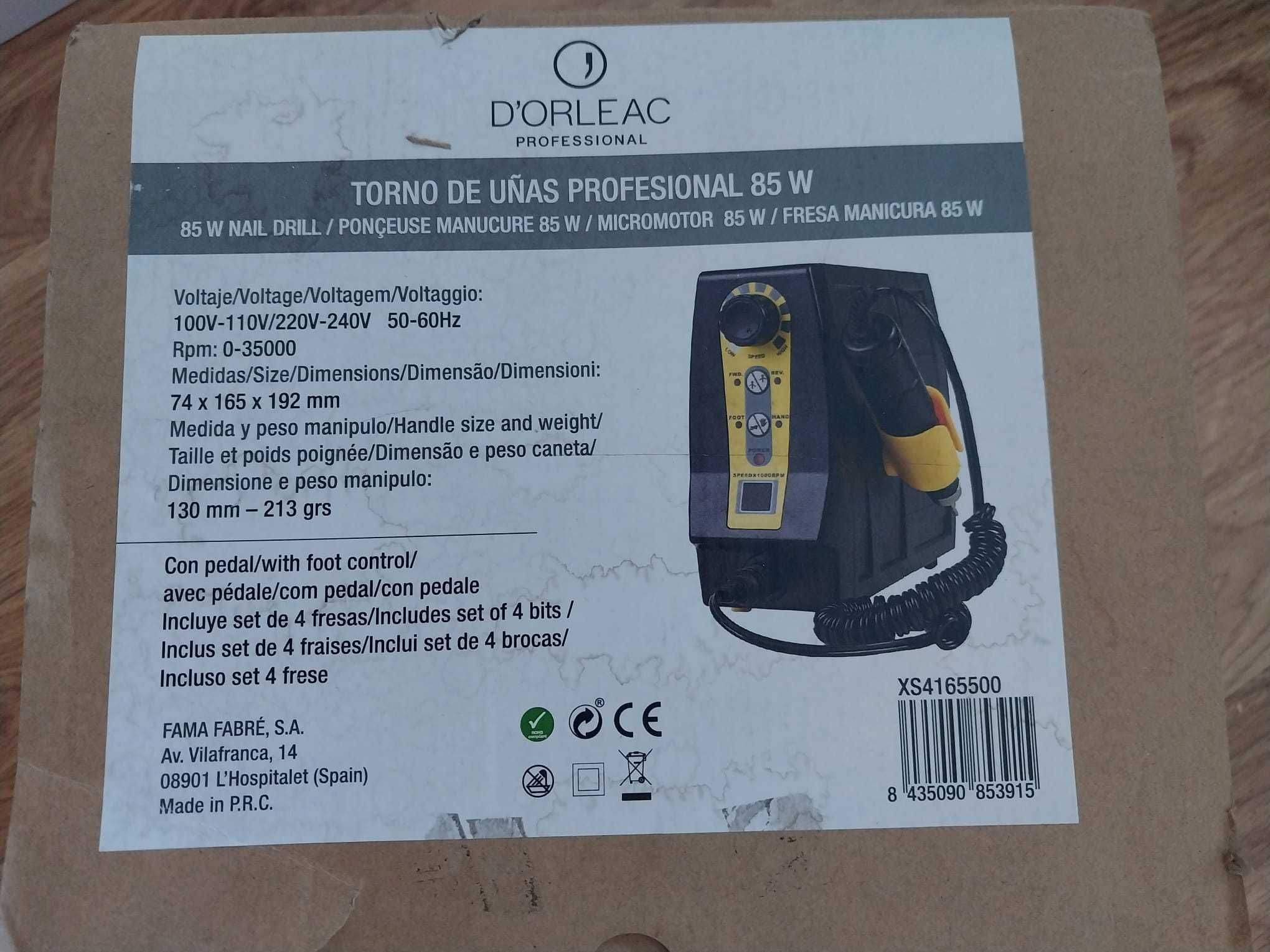 Torno de unhas profissional D'Orleac 35.000 rpm / 85 w