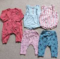 Zestaw ubrań dla dziewczynki: spodnie, pajacyk, rampersy 68