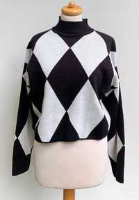 Sweter H&M M 38 Romby Czarny Biały Golf
