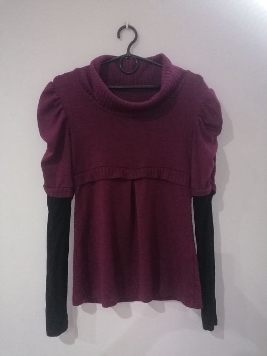 Sweter/bluzka z golfem czarny/fioletowy M/L Made In Italy