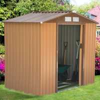 Abrigo de jardim de aço com porta deslizante e 213x127x185 cm marrom