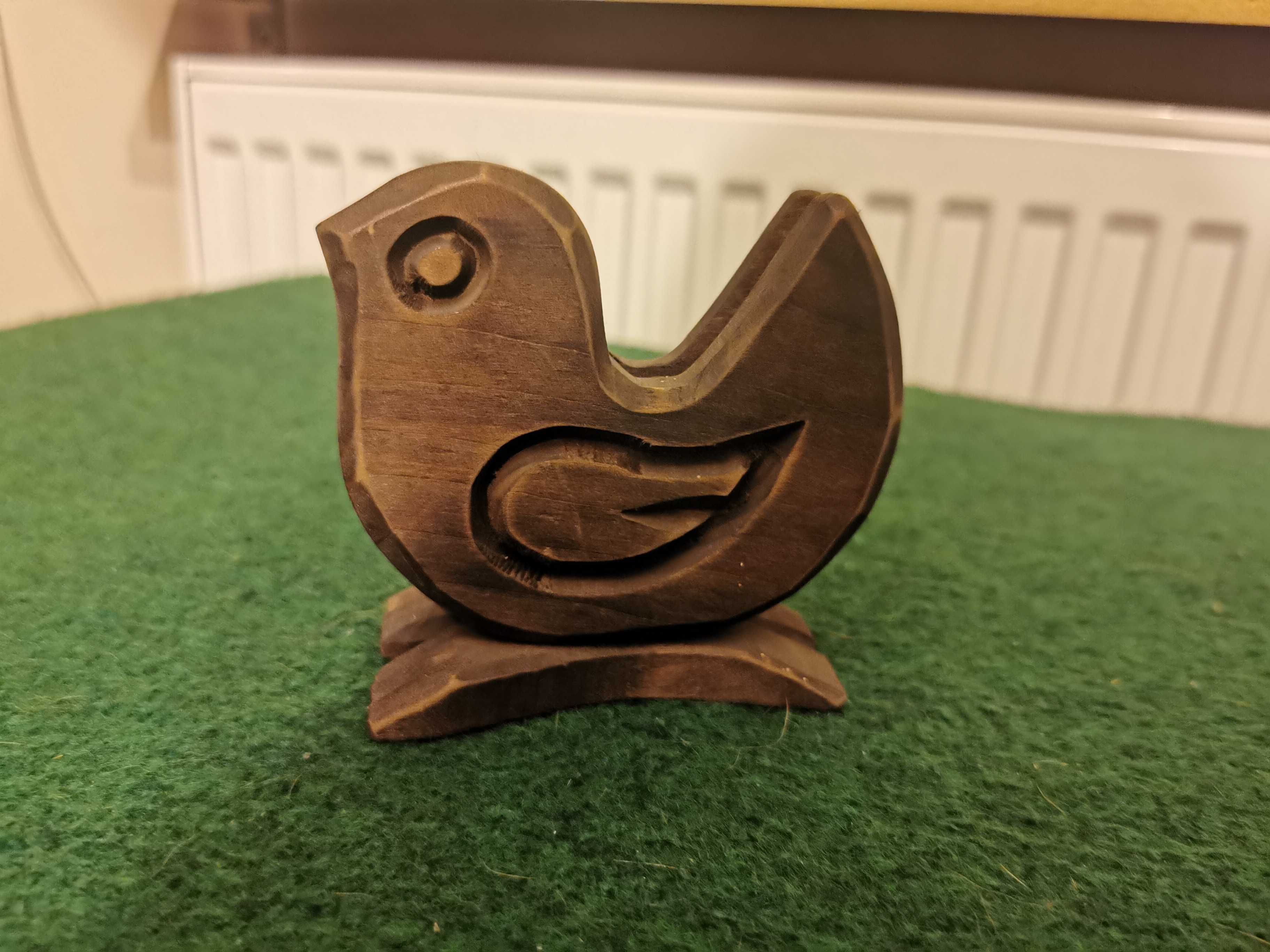 Stary drewniany serwetnik - ptaszek ptak vintage
