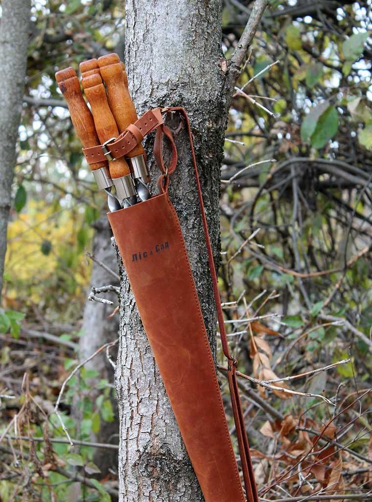 Шампури 630 мм ручки дерево гравіювання на шампури і шкіряний чохол