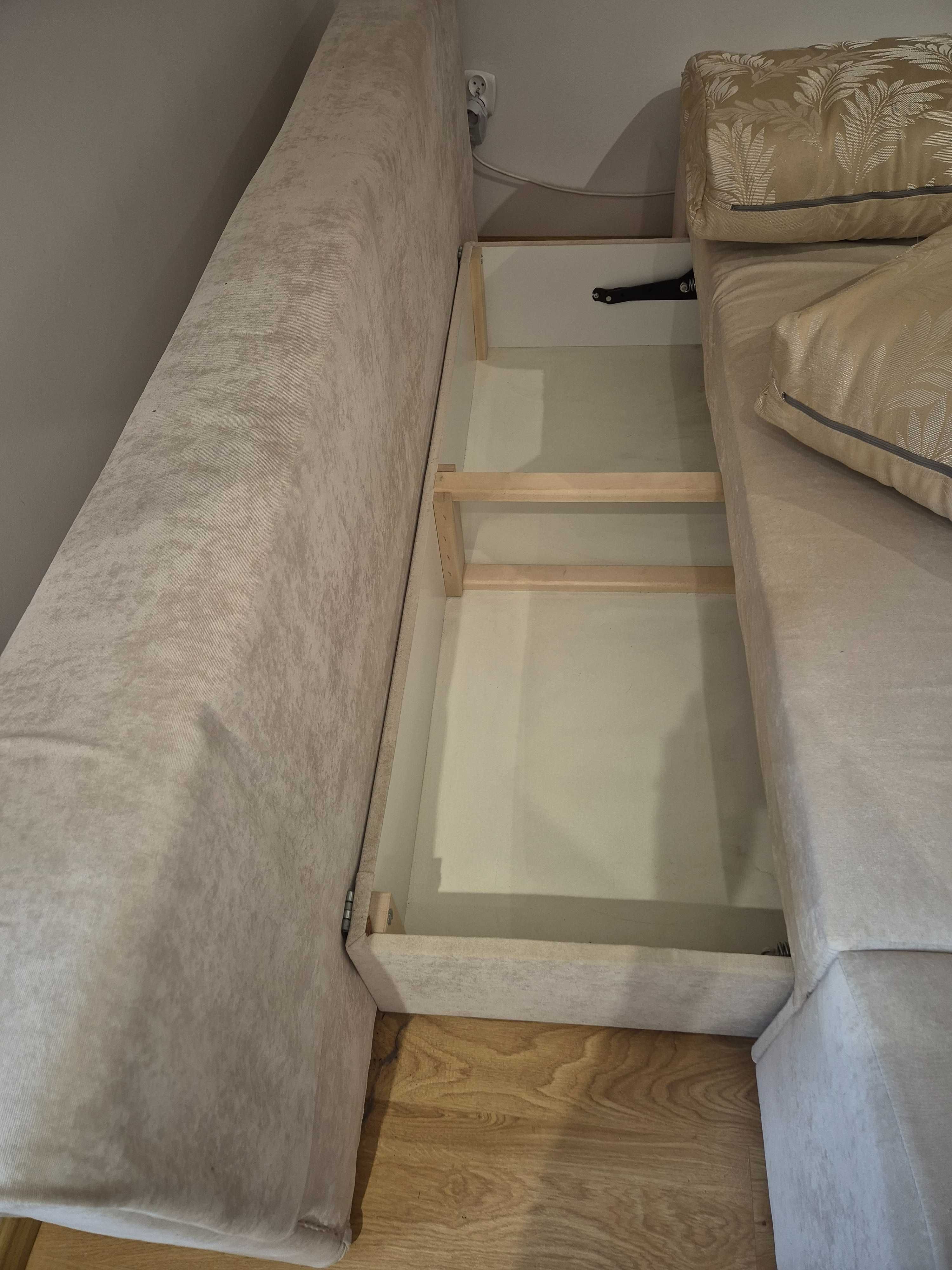 Sofa beżowa 100x220 z funkcją spania i z pojemnikiem na pościel