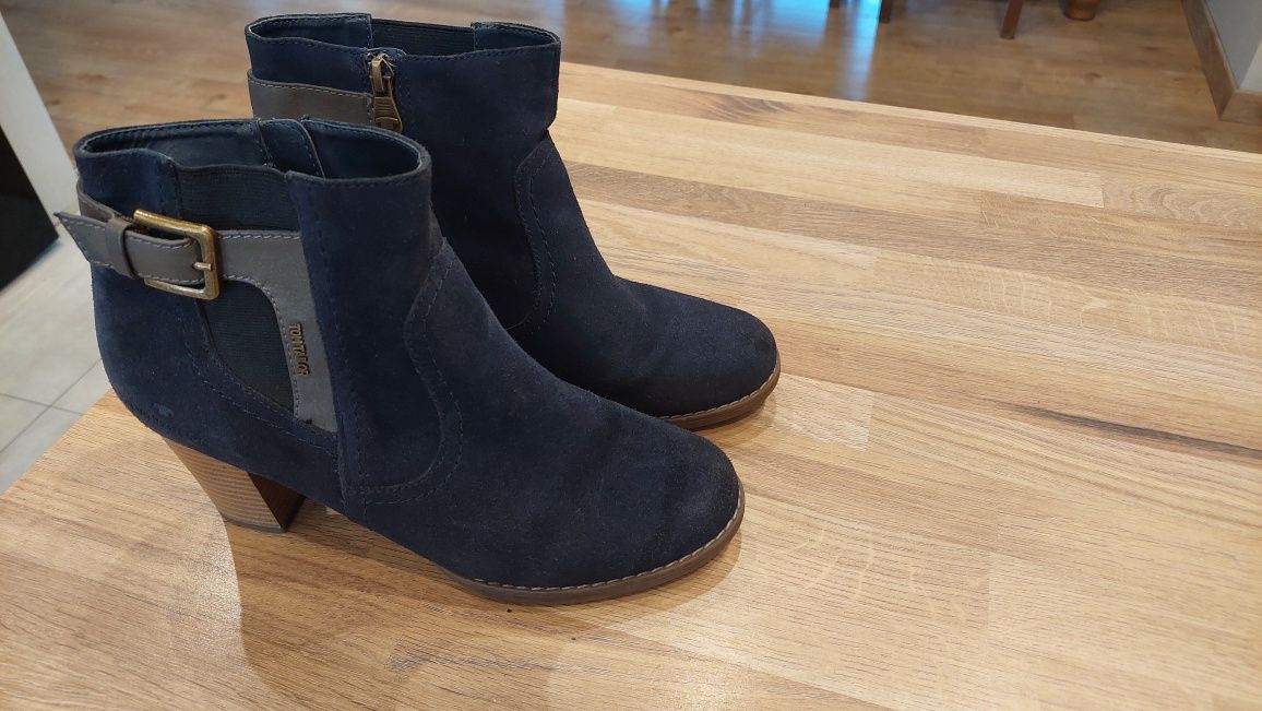 Botki skóra naturalna TOM TAILOR granatowe