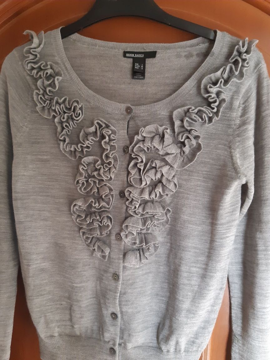 Mango piękny sweter wełenka ultralight + żabot elegant r L i 40 - 42
