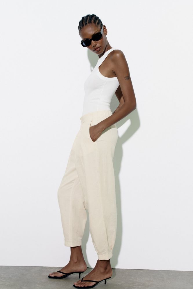 Лляні штани широкі carrot fit Zara Зара М