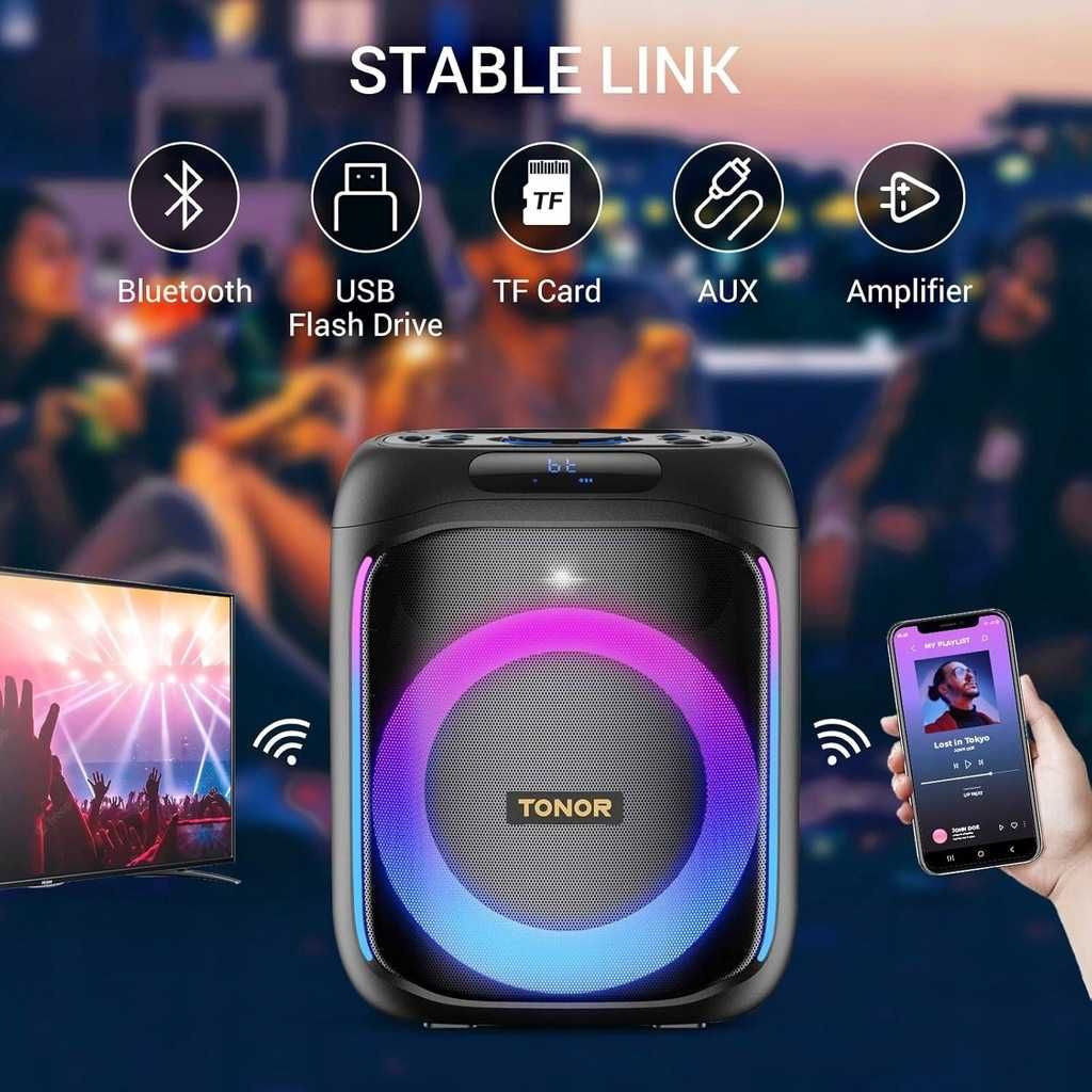 Głośnik Bluetooth zestaw KARAOKE dla dorosłych dzieci RGB, 2 mikrofony