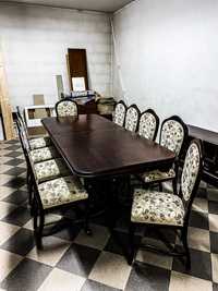 Stół z drewna bukowego ciemny brąz orzech krzesła zestaw