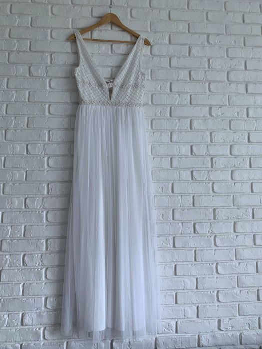 Lace Beads suknia balowa ślubna biała M 38 Myline Maxi