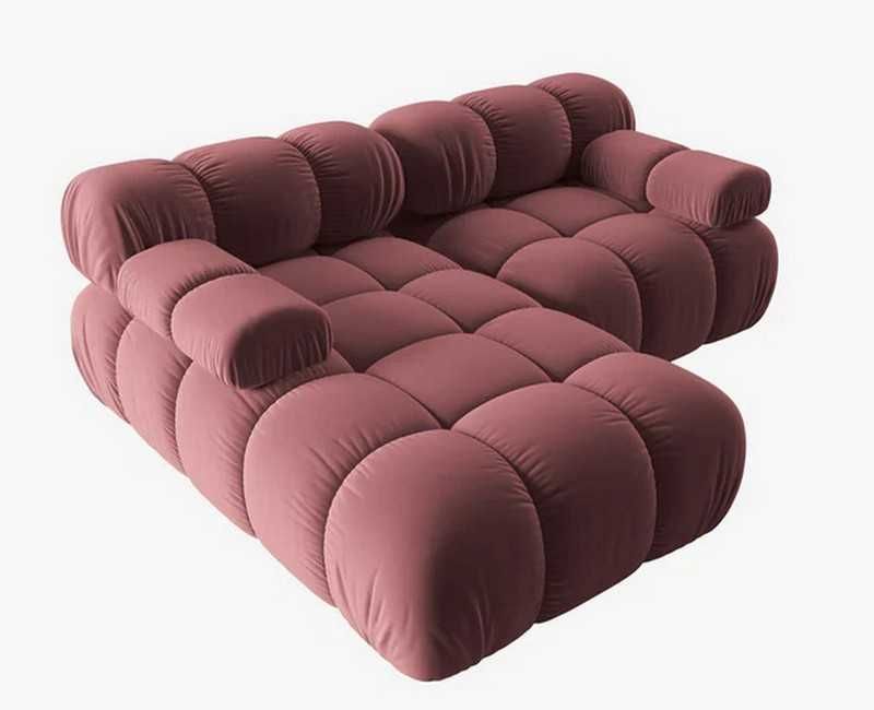 Sofa narożna modułowa lewostronna Bellis 4-os różowa welurowa Micadoni