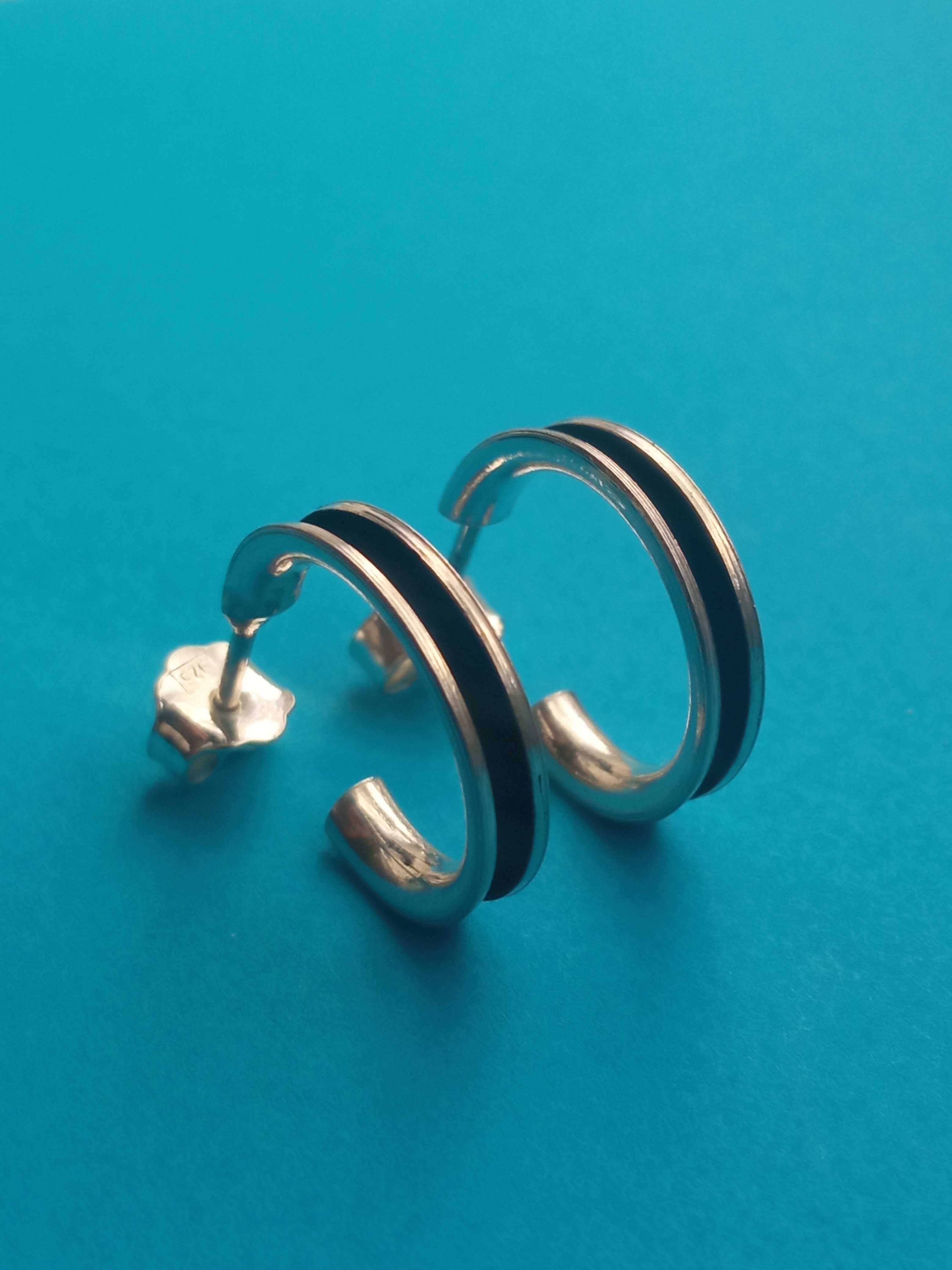 Srebrne kolczyki kółka koła czarne 1,5 cm Srebro 925 Sterling Silver