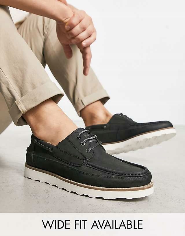 Asos Design 43 Czarne Skórzane Mokasy H16108