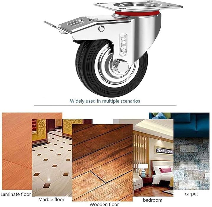 Kółka samonastawne GBL Heavy Duty z 2 hamulcami + śruby - 75 mm do 200