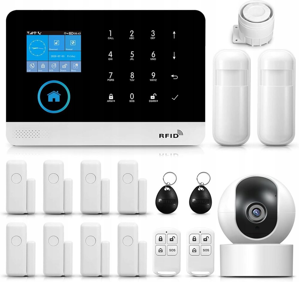 Kompletny system alarmowy PGST GSM / WiFi alarmem okiennym / drzwiowym