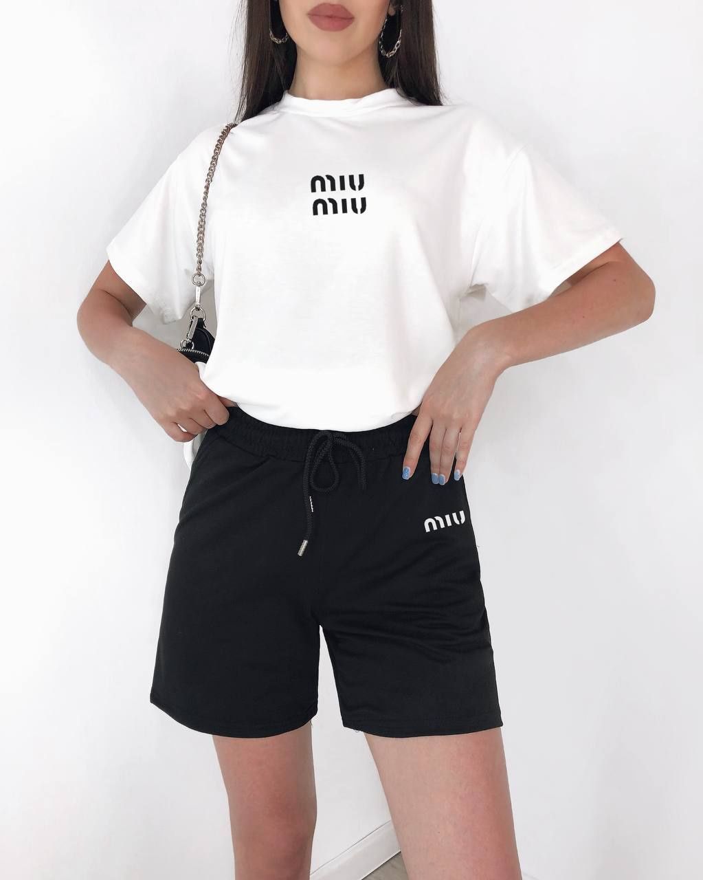 ‼️ Жіночий літній костюм miu mui: футболка шорти. Р. 42-44, 46-48