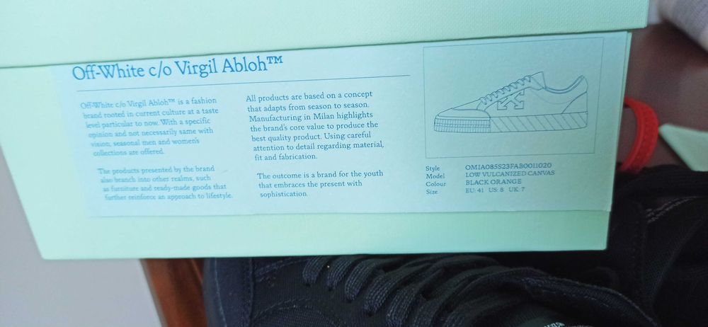 (r. 41) Nowe buty OFF-WHITE Vulcanized Low Black Orange Canvas czarne