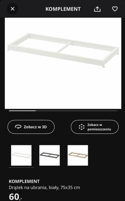 Drążek komplement ikea pax 75x35, szuflada oraz 2 polki