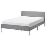 Łóżko IKEA Slattum Tapicerowane Jasnoszare z Materacem 160x200 cm