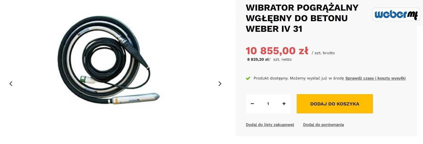 Wibrator pogrążalny wgłębny do betonu Weber IV 31 Buława 31 mm 33 CM