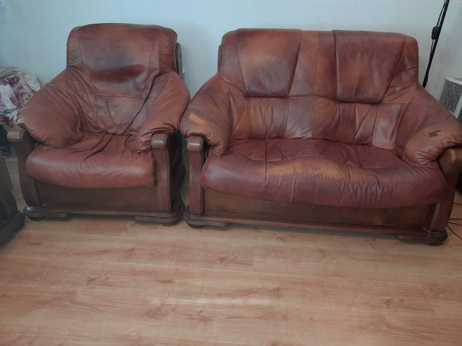 Skórzany komplet wypoczynkowy sofa fotele