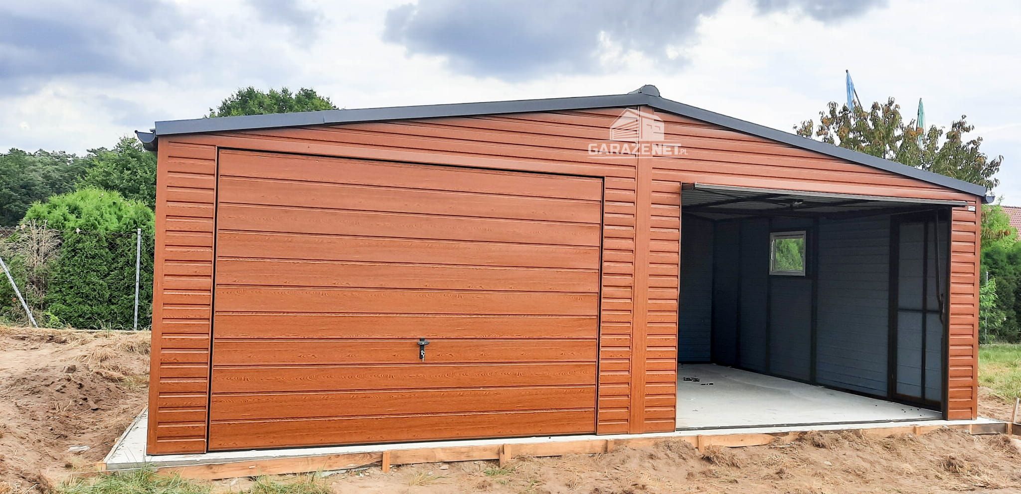GARAŻ BLASZANY 7m x 6m Dwuspad 2 Brama Drzwi Drewnopodobny 7x6 GB235