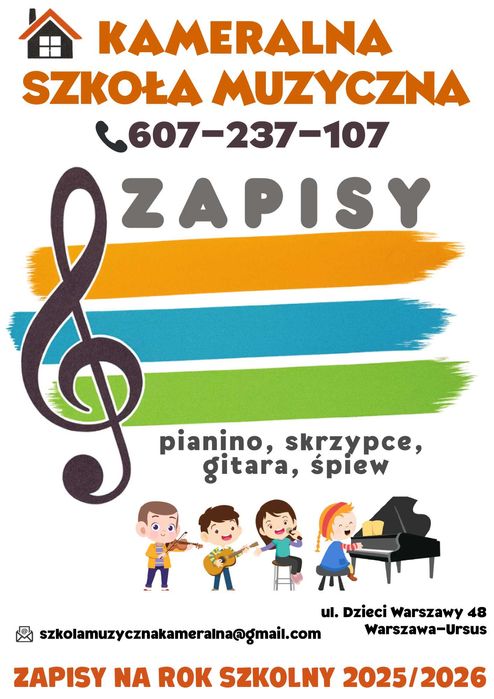 Indywidualne zajęcia muzyczne: PIANINO, SKRZYPCE, GITARA, ŚPIEW!