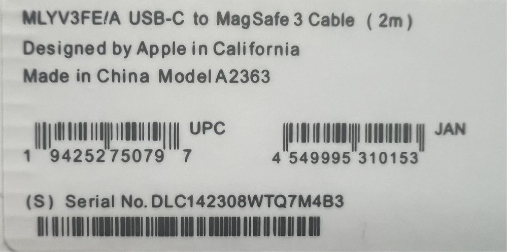 Apple Type-C to MagSafe 3 , 2 cable 2m