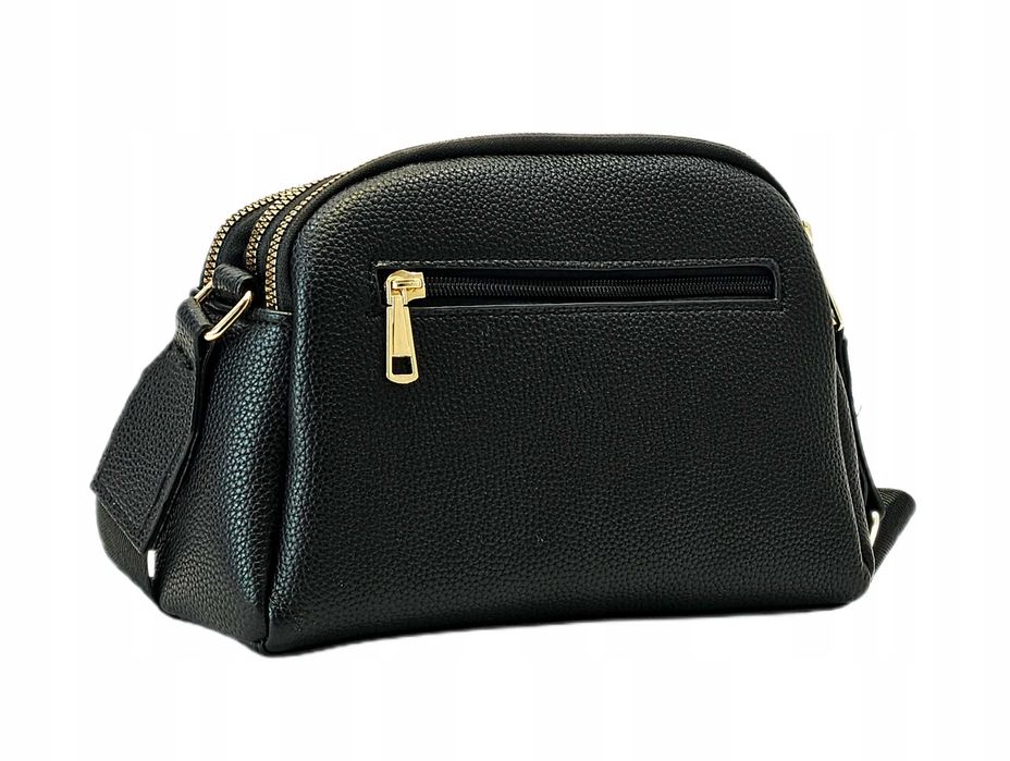 trzykomorowa torebka listonoszka damska czarna skórzana pszczółka