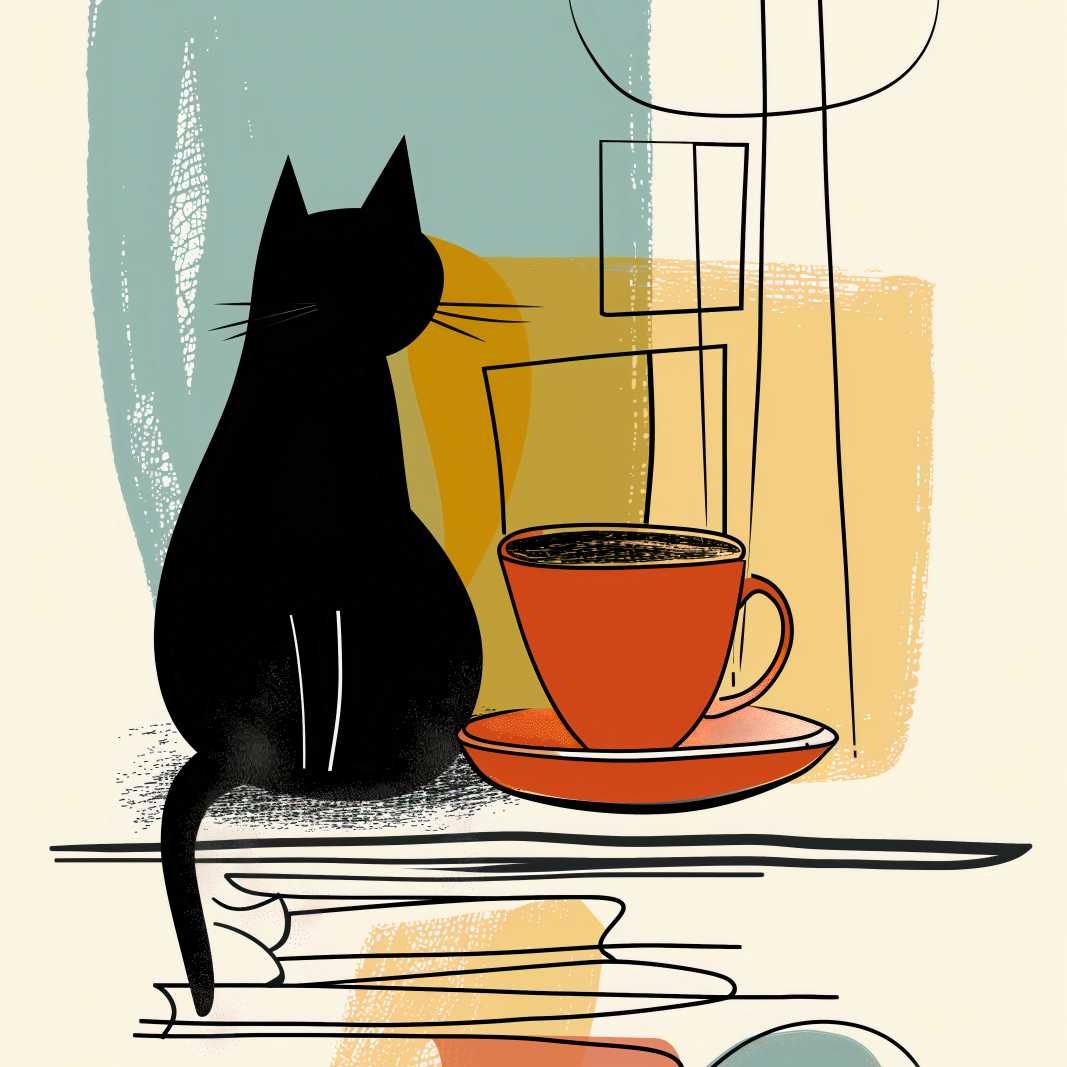 Plakat 50x50cm Kot i Kawa | Boho Minimalistyczny Retro | Do salonu