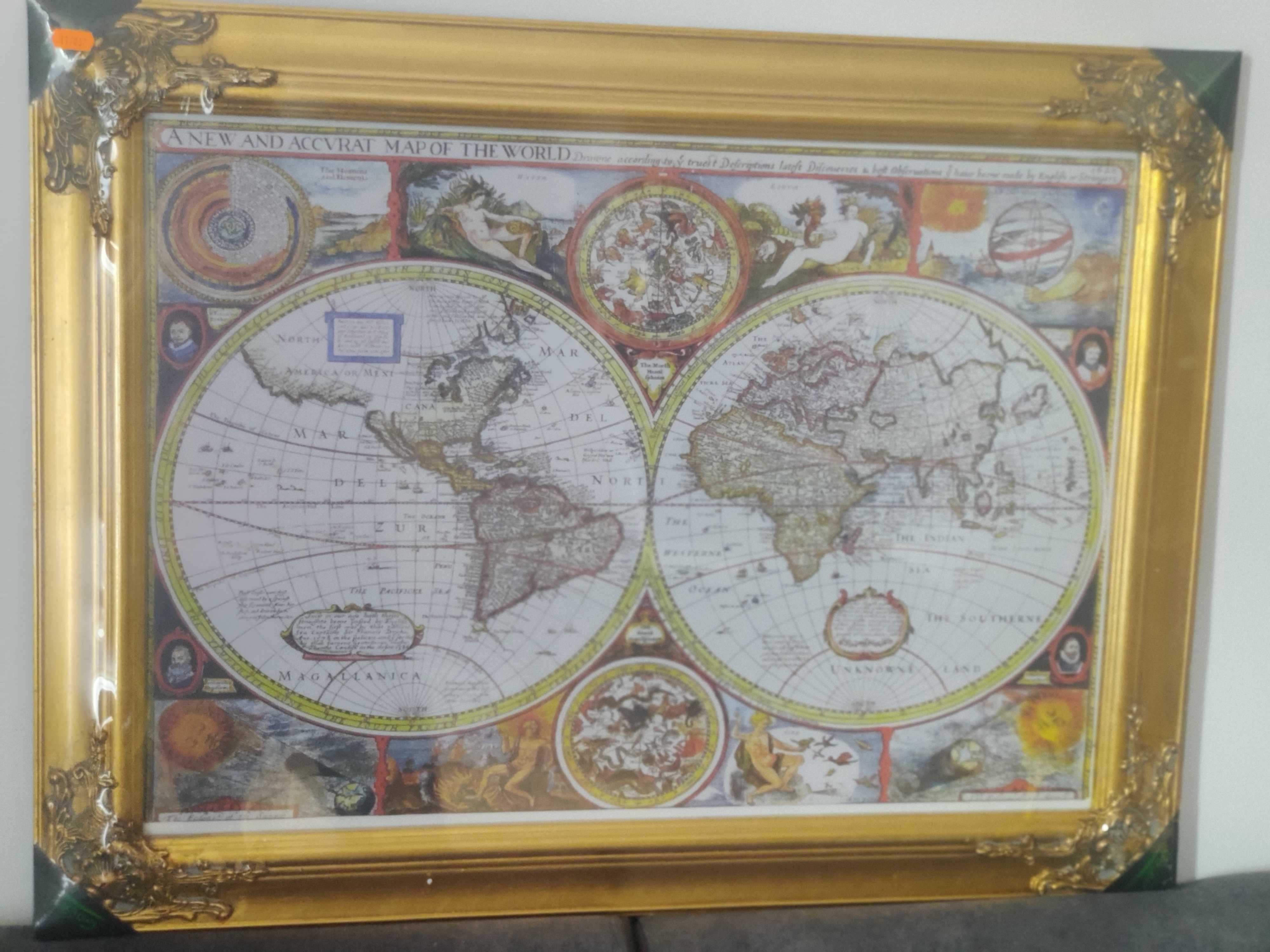 Obraz w złotej ramie MAPA ŚWIATA 1626