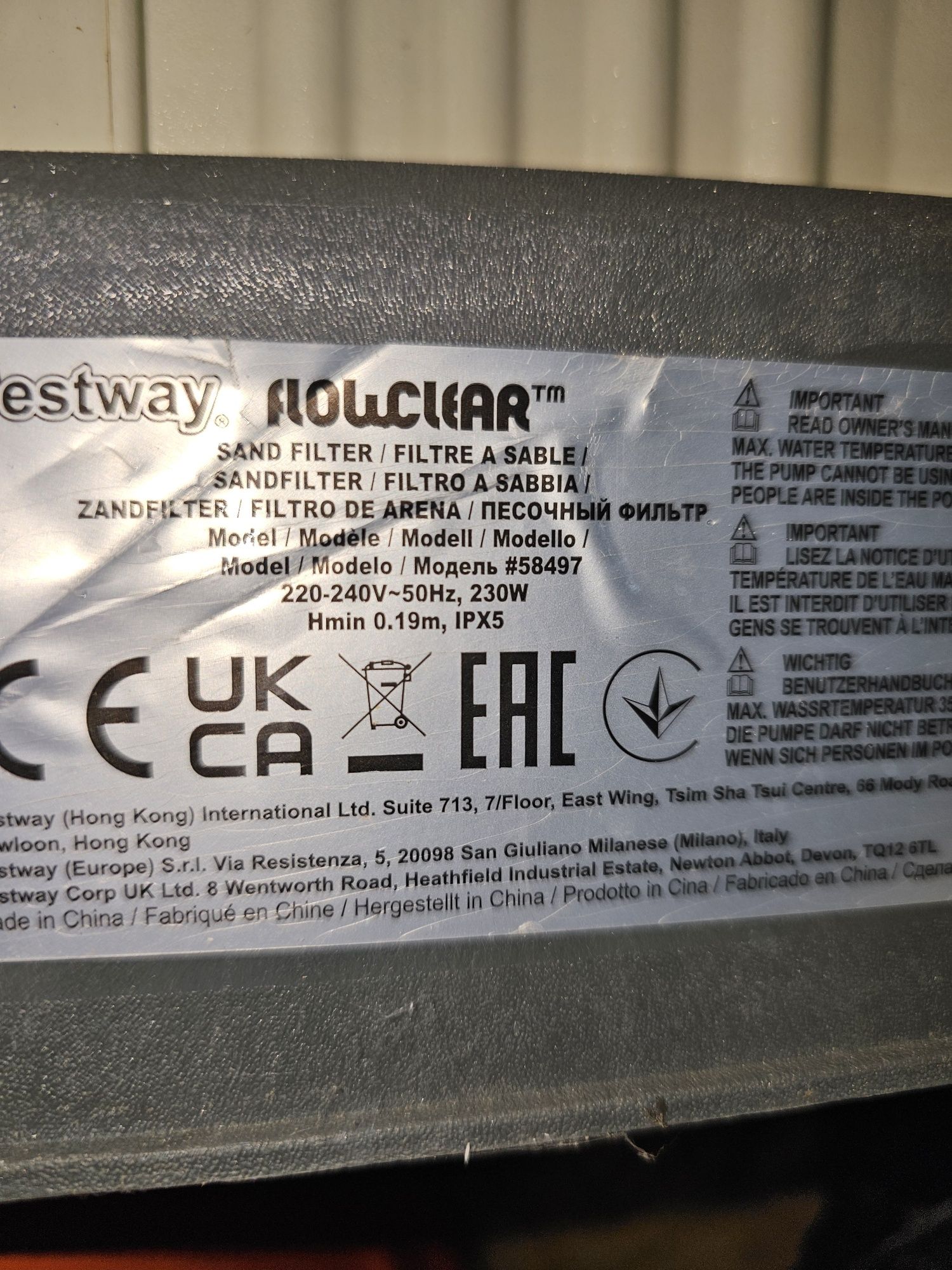Pompa piaskowa cały zestaw. Bestway 58497 o wydajności 5678l/h