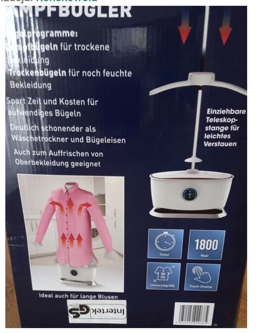 Automatyczna prasownica do koszuli z funkcją pary . By cleanmaxx