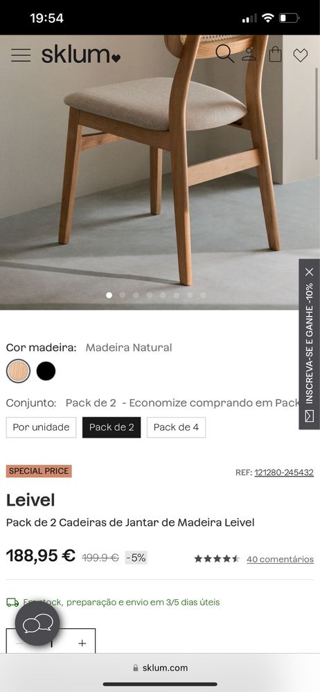 Cadeiras Leivel Sklum (novas em caixa pack 2)