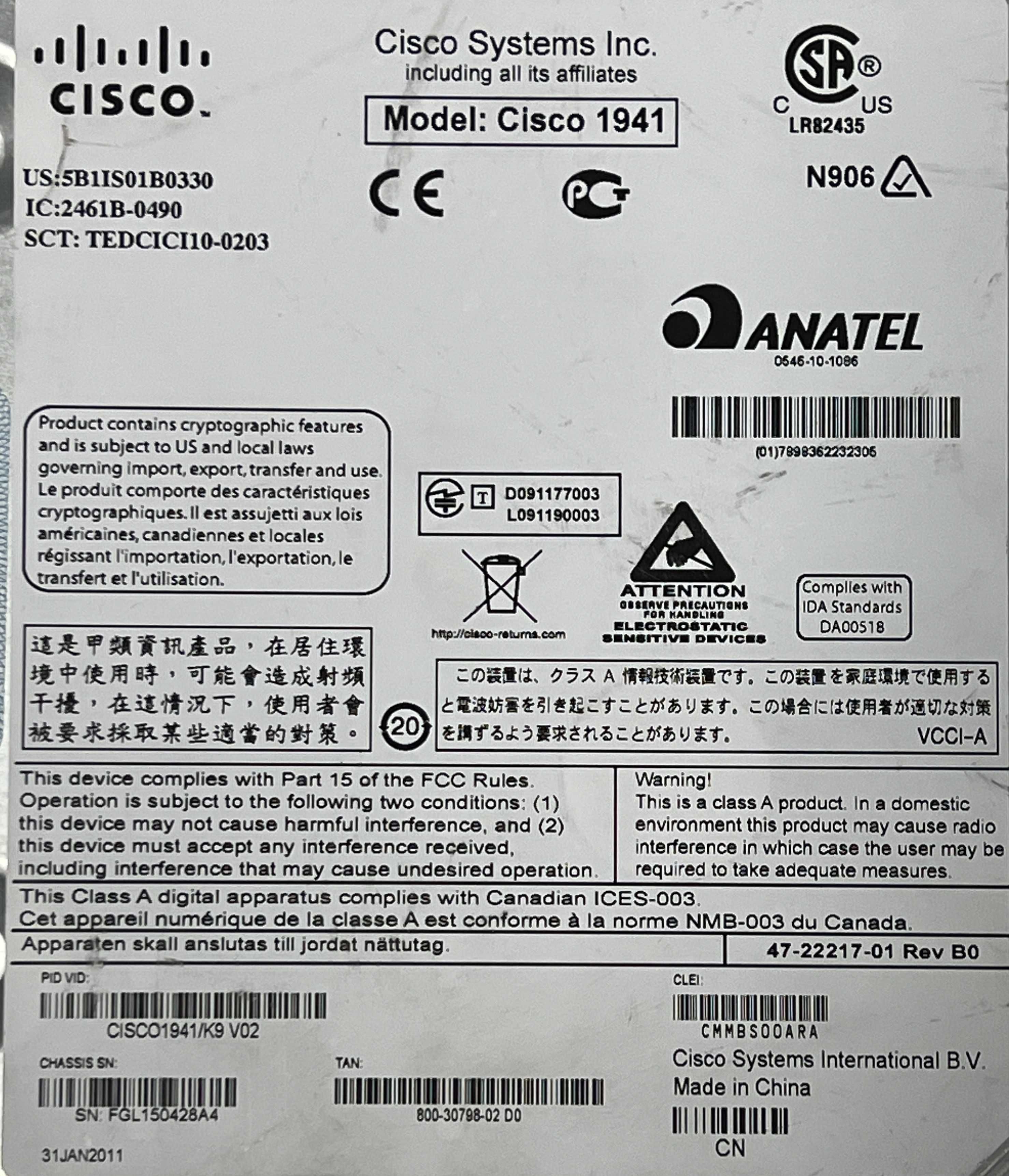 Router Modular Cisco 1941 - Series 1900 - Usado