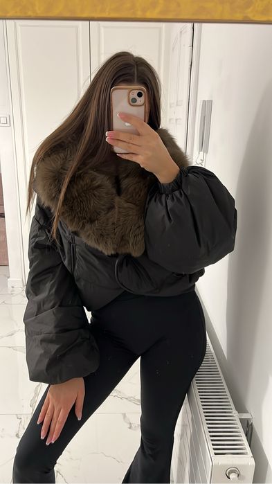 Kurtka z naturalnym futrem z lisa i kaczym puchem (płaszcz, futerko)