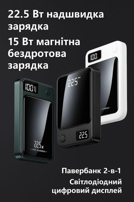 Магнітний повербанк 10000mAh з MagSafe та швидкою зарядкою 22,5W